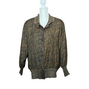 Vintage Linda Allard Ellen Tracy Bomber Jacket Herringbone Sz 8 brown 100% silk
